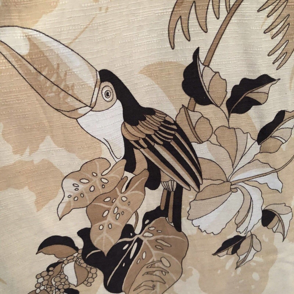 Bermuda Bay 100% Silk Floral Toucan Print Hawaiian Shirt Sz XL Brown Button Up - Picture 7 of 9